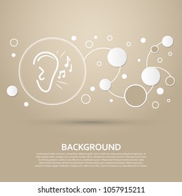 Ear listen sound signal icon on a brown background with elegant style and modern design infographic. Vector illustration