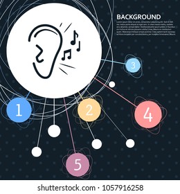 Ear listen sound signal icon with the background to the point and with infographic style. Vector illustration