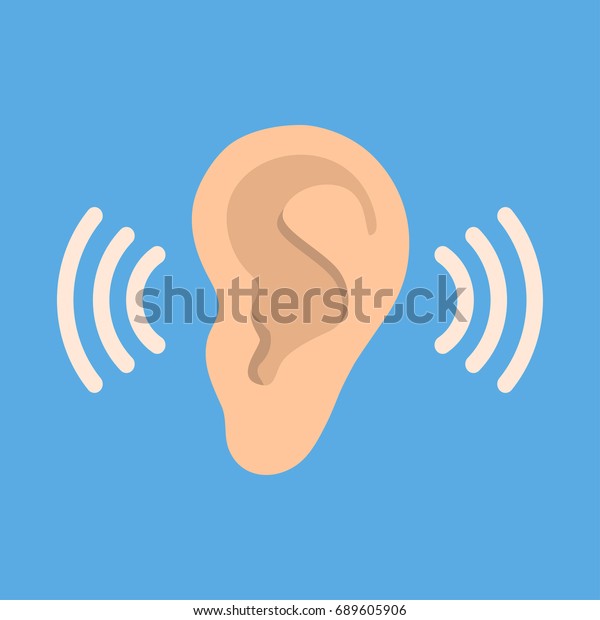 青の背景に耳のベクター画像アイコン 耳のベクター画像アイコン リスニングのベクター画像アイコン のベクター画像素材 ロイヤリティフリー