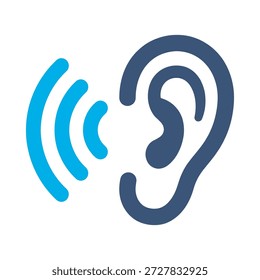 Ohr hören Symbol blau flach Vektor Design Hören Ton Symbol hören Sinn Audio Stimme hören Geräusch Grafikelement Zeichen