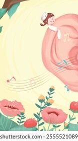 Ear listening to music poster otolaryngology