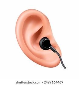 ear are listening to music through classic earphones vector illustration