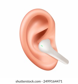 ear are listening to music through wireless earphones vector illustration