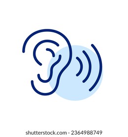 Ear listening to speech or music. Acoustic waves. Pixel perfect, editable stroke