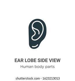 Ear lobe side view glyph icon vector on white background. Flat vector ear lobe side view icon symbol sign from modern human body parts collection for mobile concept and web apps design.