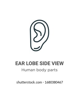 Ear lobe side view outline vector icon. Thin line black ear lobe side view icon, flat vector simple element illustration from editable human body parts concept isolated stroke on white background