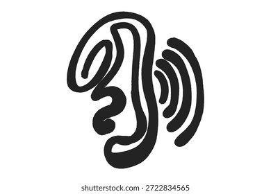 Icono de logotipo de oreja con estilo de garabato de arte de línea