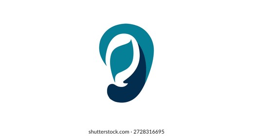 Logotipo del oído. Oreja con Ilustración vectorial de logo Hojas.