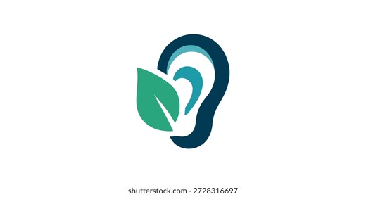 Logotipo del oído. Oreja con Ilustración vectorial de logo Hojas.