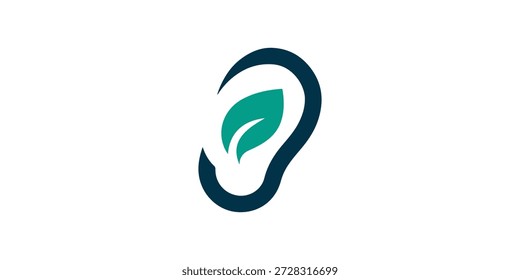 Logotipo del oído. Oreja con Ilustración vectorial de logo Hojas.