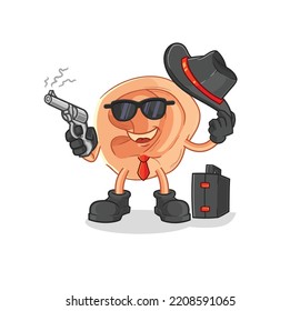 Ear Mafia With Gun Character. Cartoon Mascot Vector