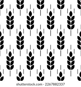 Ear of malt, corn, wheat seamless pattern. Repeating black agriculture fiber isolated on white background. Repeated grain shape for decoration design prints. Repeat flat spikelet. Vector illustration