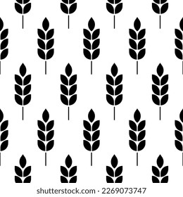 Ear of malt, corn, wheat seamless pattern. Repeating black agriculture fiber isolated on white background. Repeated grain shape for decoration design prints. Repeat flat spikelet. Vector illustration