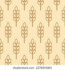 Ear of malt, corn, wheat seamless pattern. Repeating golden agriculture fiber. Repeated gold whole grains shape for decoration design prints. Repeat flat spikelet. Wheat ears. Vector illustration