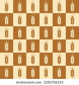 Ear of malt, corn, wheat seamless pattern. Repeating golden agriculture fiber. Repeated gold whole grains shape for decoration design prints. Repeat flat spikelet. Wheat ears. Vector illustration