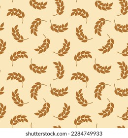 Ear of malt, corn, wheat seamless pattern. Repeating golden agriculture fiber. Repeated gold whole grains shape for decoration design prints. Repeat flat spikelet. Wheat ears. Vector illustration