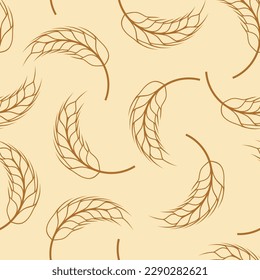 Ear of malt, corn, wheat seamless pattern. Repeating golden agriculture fiber. Repeated gold whole grains shape for decoration design prints. Repeat flat spikelet. Wheat ears. Vector illustration