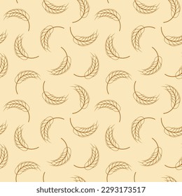 Ear of malt, corn, wheat seamless pattern. Repeating golden agriculture fiber. Repeated gold whole grains shape for decoration design prints. Repeat flat spikelet. Wheat ears. Vector illustration