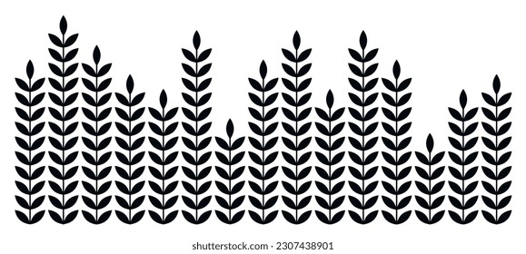 Ear of malt, corn, wheat seamless pattern. Repeating black agriculture fiber isolated on white background. Repeated grain shape for decoration design prints. Vector illustration