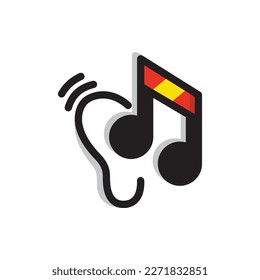 ear music logo design template. isolated on  white square background. doodle style icon with black, grey, yellow and red colors combination.