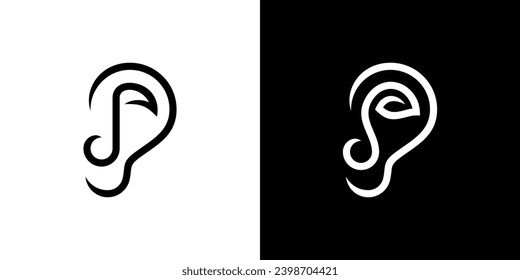 Ear Music Logo Designs. Ear and Note Music Concept with Outline Lineart Minimalist Style. Icon Symbol Vector Design Template.