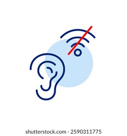 Ear and no wi-fi symbol. Voice commands offline, audio feedback unavailable. Pixel perfect, editable stroke vector icon