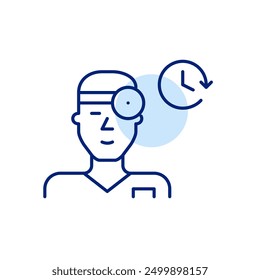 Ear nose throat doctor and clock. Health clinic working hours. Medical service schedule. Pixel perfect, editable stroke icon