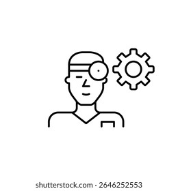 Ear nose throat doctor and cogwheel. Physician interface settings, medical workflow optimization, healthcare technology management, clinical decision support, doctor dashboard configuration. Pixel per