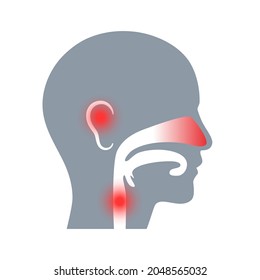 Ear nose throat doctor logo. Ent medical center. Otolaryngology clinic concept. Doctor otolaryngologist icon. Medical checkup of human body flat vector illustration.