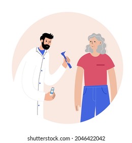 Ear nose throat doctor. Otolaryngology medical center. Otolaryngologist in clinic. Deafness examination and treatment. Ent consultation and appointment. Checkup of human body flat vector illustration.