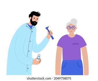 Ear nose throat doctor. Otolaryngology medical center. Otolaryngologist in clinic. Deafness examination and treatment. Ent consultation and appointment. Checkup of human body flat vector illustration.