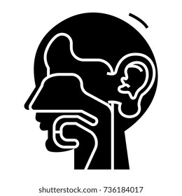 Ear, Nose, And Throat - Ent Icon, Vector Illustration, Black Sign On Isolated Background