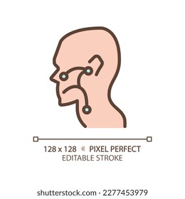 Ear, nose and throat pixel perfect RGB color icon. Otorhinolaryngological treatment. Medical care to prevent disease. Thin line illustration. Contour symbol. Vector outline drawing. Editable stroke