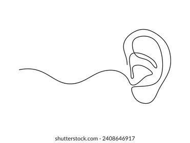 Ear one line art drawing. Continuous contour outline body part. Editable stroke vector illustration