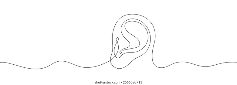 Ear one line art drawing. Continuous contour outline body part. Editable stroke vector illustration