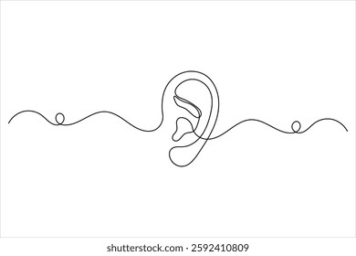 Ear one line drawing and isolated continuous outline vector illustration icon