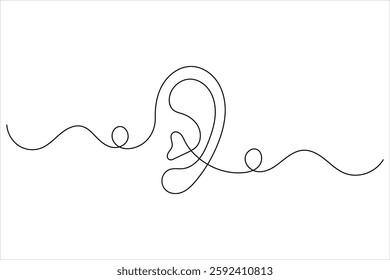 Ear one line drawing and isolated continuous outline vector illustration icon