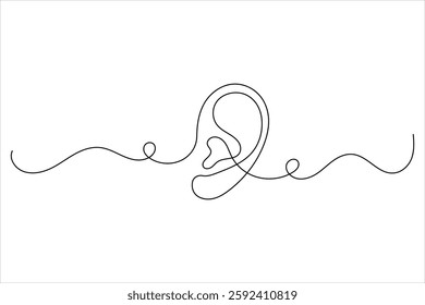 Ear one line drawing and isolated continuous outline vector illustration icon