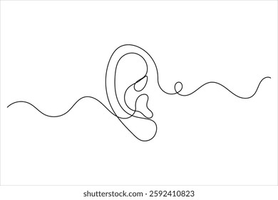 Ear one line drawing and isolated continuous outline vector illustration icon