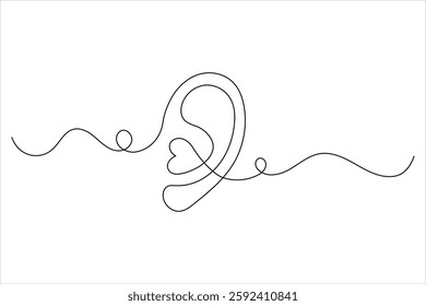 Ear one line drawing and isolated continuous outline vector illustration icon