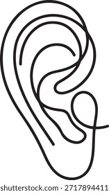 Ohr eine Linie Zeichnung und einzelne kontinuierliche Umriss Vektorgrafik-Symbol. einzeilige Symbolzeichnung
