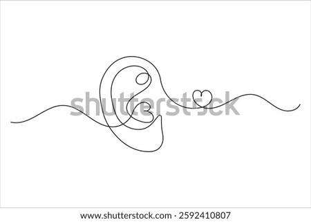 Ear one line drawing and isolated continuous outline vector illustration icon