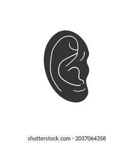 Ear Organ Icon Silhouette Illustration. Human Audition Vector Graphic Pictogram Symbol Clip Art. Doodle Sketch Black Sign.