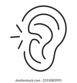 Ear outline icon, showing anatomy outline icon, minimalist vector illustration and transparent graphic element. Isolated on white background