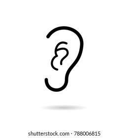 Ear - outline vector icon. Black pictogram isolated on a white background. Line symbol for design, logo, infographic and website.