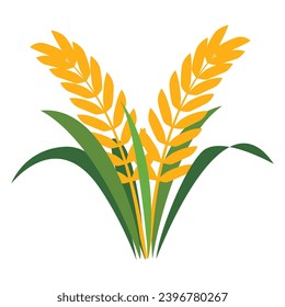 Ear of paddy rice isolated on white background. Icon vector illustration.