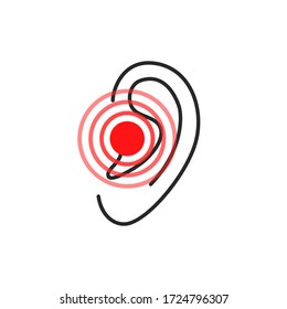 ear pain or earache thin line icon. simple flat linear stroke logotype graphic art design isolated on white. concept of hearing inflammation