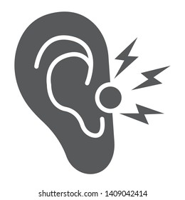 Ear Pain Glyph Icon, Body And Painful, Ear Ache Sign, Vector Graphics, A Solid Pattern On A White Background, Eps 10.