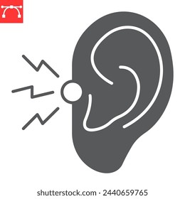 Ear pain glyph icon, body pain and human disease, deafness vector icon, vector graphics, editable stroke solid sign, eps 10.