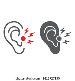 Ear Pain Line And Glyph Icon, Body And Painful, Ear Ache Sign, Vector Graphics, A Linear Pattern On A White Background, Eps 10.